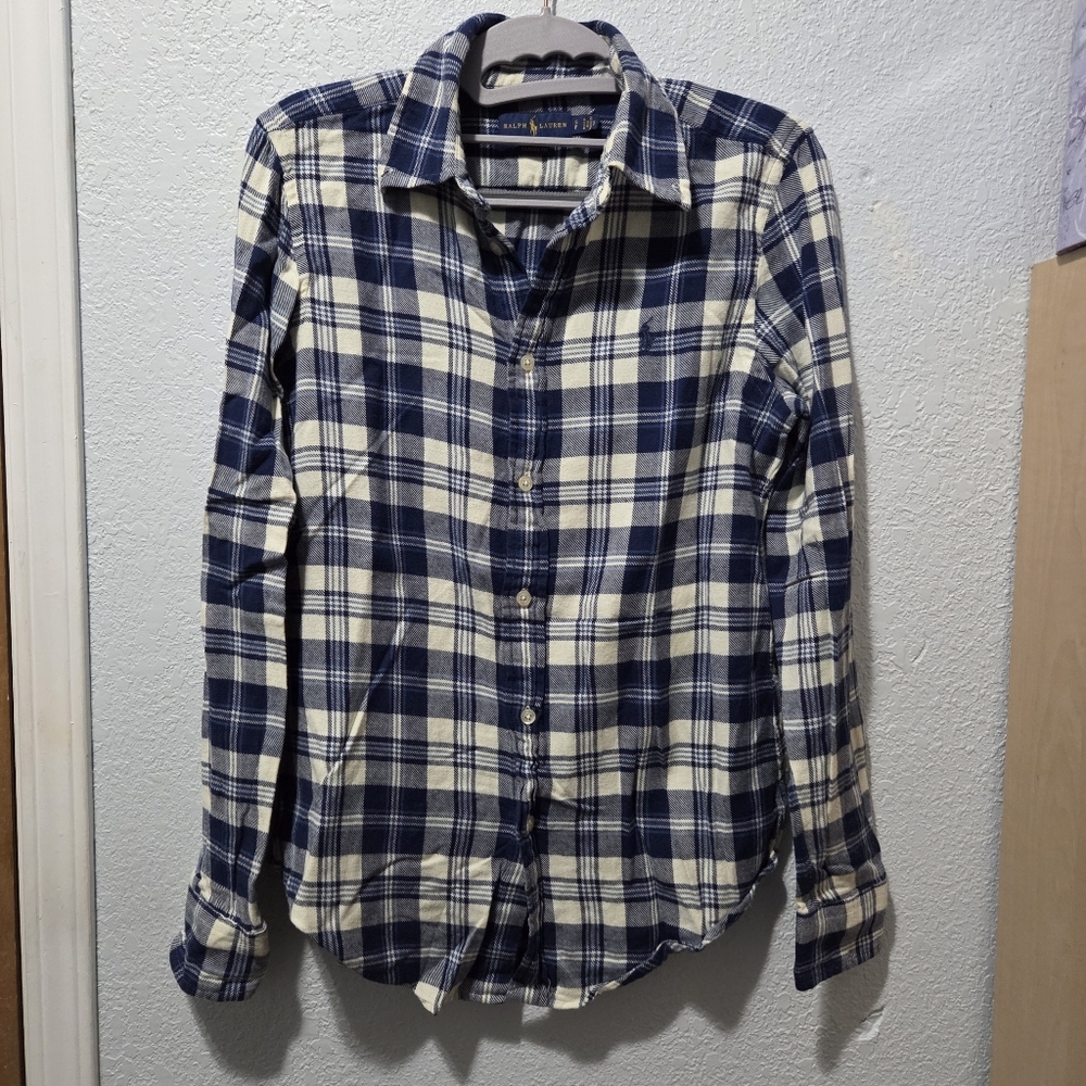 Ralph Lauren Blue Label Navy and Cream Plaid Shirt